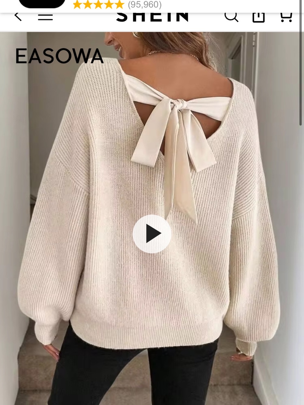 Shein Bow-Back Ribbed Sweater